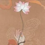 A delicate hand holding a lotus flower against a textured background. A delicate hand holding a lotus flower against a textured background.